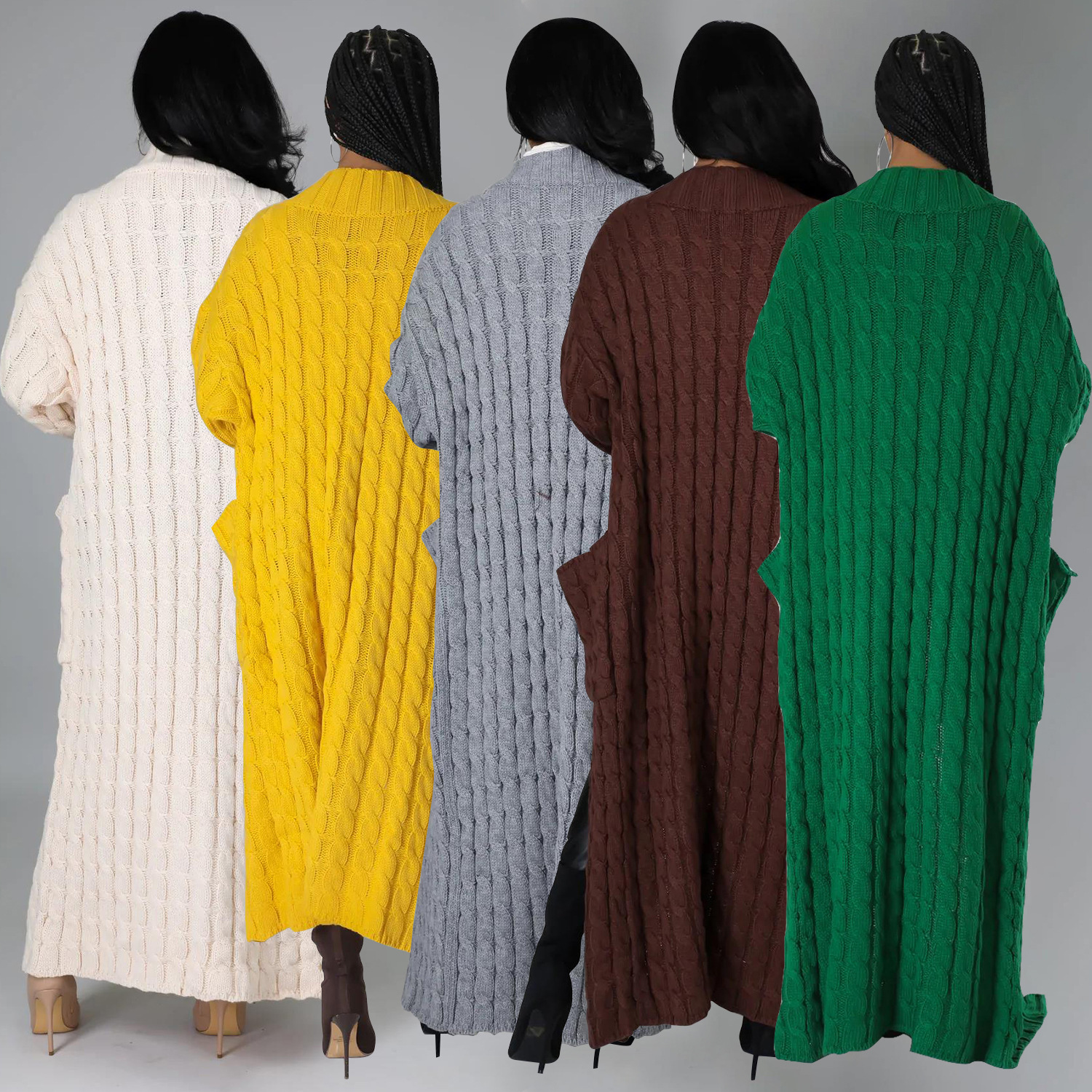 2025 nuevo otoño e invierno Amazon ropa de mujer europea y americana moda bolsillo cárdigan casual suéter de manga larga largo color sólido exterior