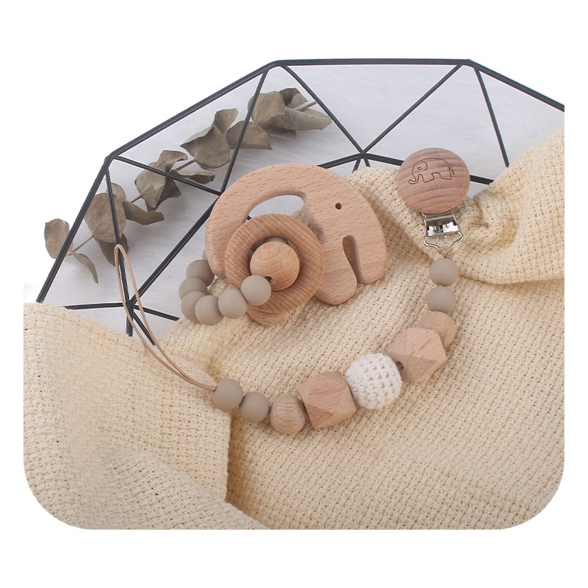 Amazon nuevo bebé suministros haya elefante chupete clip pezón cadena teether traje bebé teether stick teether