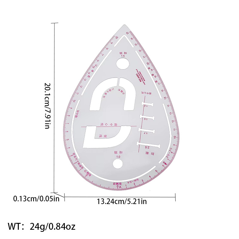 Regla de curva directa de fábrica Botón regla de arco regla de ropa regla de corte traje de regla de jaula de manga regla de tamaño colección