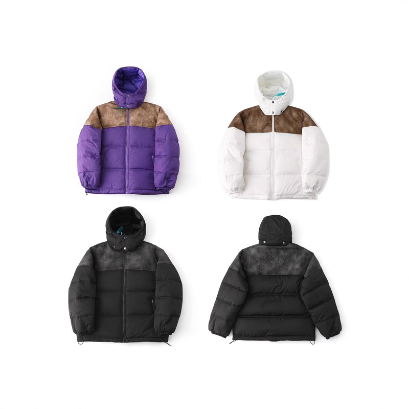 25Fw New Sup Winter Trendy Couple's down Jacket Warm Leather Patchwork Zipper down Puffer Coat