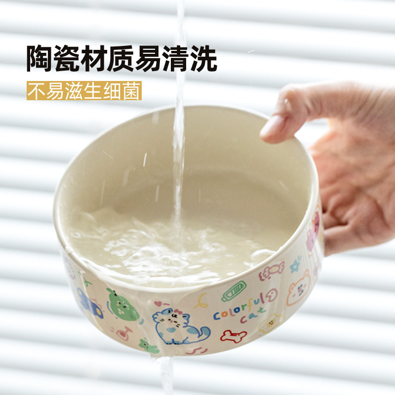 Cerámica alta pierna para gatos cuello de protección de altura anti-derrumbe tazón de grano para beber tazón de graffiti tazón para perros y gatos artículos para mascotas