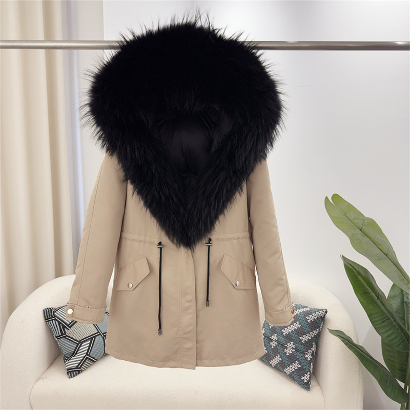 Dameskleding Afneembare Vossenbont Parka Middellange Capuchonjas_voghion.com