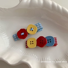 敲可爱韩版百搭多巴胺纽扣发夹鸭嘴发卡侧边发夹发饰手工发夹儿童