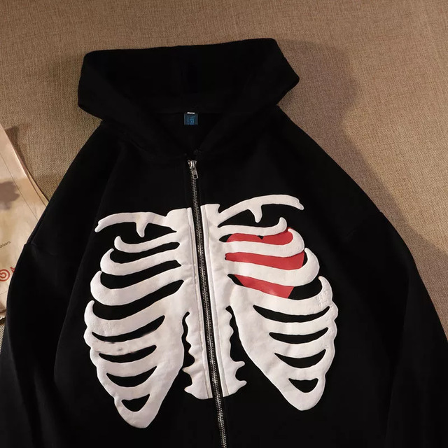 thumbnail image 1 of Chaqueta con capucha y cremallera estilo cárdigan Y2K Harajuku con estampado de calaveras de diamantes de imitación para mujer de Europa y América 2021, 1 of 5