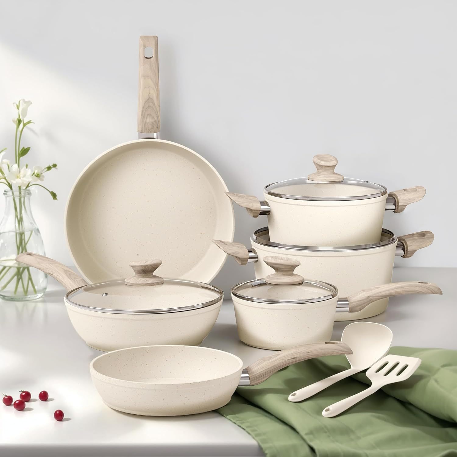 Cross-border clásica piedra de arroz antiadherente cocina de aluminio forjado cocina antiadherente cocina con cocina de fondo al por mayor