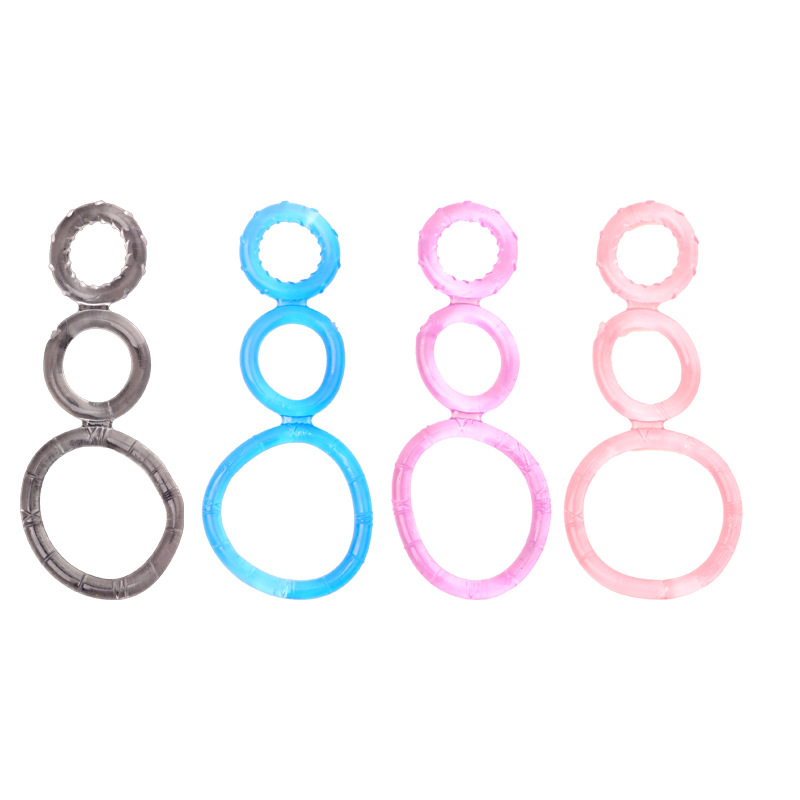 TPE Triple Cock Ring, Threaded Non-Vibrating Male Exercise Ring, Random Color — detail image 8