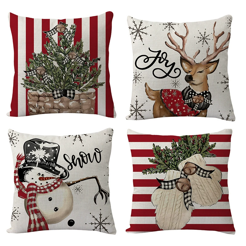 2024 новый стиль ins ветер рождественская наволочка льняная печать 4pc домашний декор диван наволочка 45x45