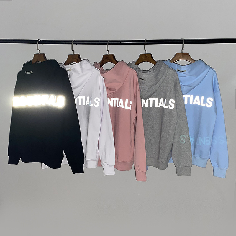 Fog Essentials 3m Reflective Letters on the Back for Men and Women Hooded Jacket Hoodie Multi-Line Terry Thin Sweatshirt