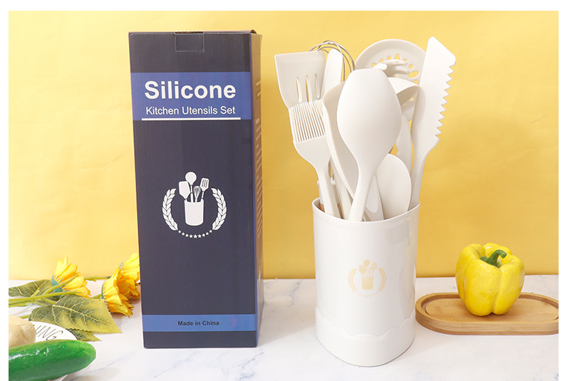 Silikon spatula ve kaşık 13 parçalı set yapışmaz silikon spatula süt beyazı gıda sınıfı silikon mutfak eşyaları seti satışa hazır