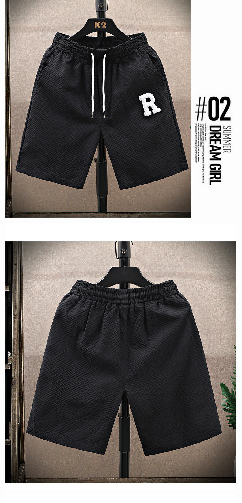 Men's Summer Sports Shorts Loose Stretch Elastic Waistband Five Point Casual Beach Pants Mid Waist Drawstring_viptrois.com