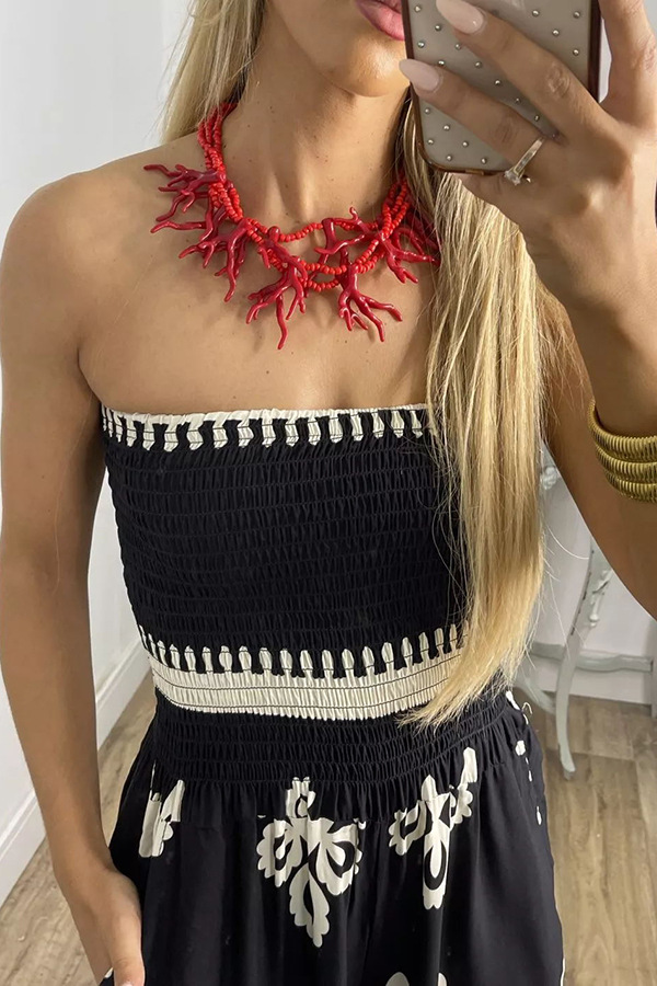Street Hipster Wrapped Chest Printed Jumpsuit High Waist Casual Pants Women