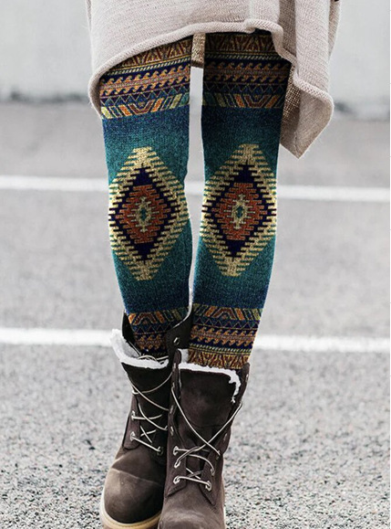 Damen Leggings Mit Buntem Joker-print Und Elastischem Bund_voghion.com