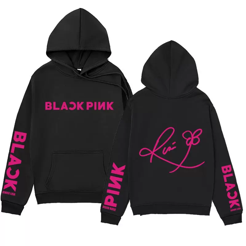 2022跨境男装 BLACK PINK系列签名版连帽衫 秋冬加绒潮牌情侣卫衣
