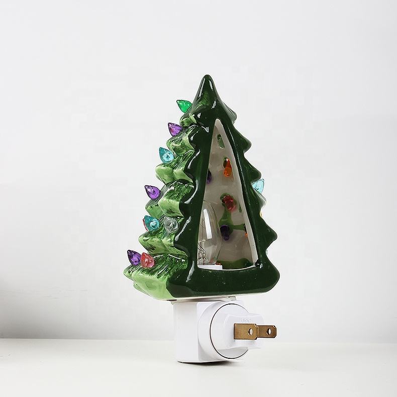 Transfronterizo UL enchufe rotativo de 360 ° resina árbol de Navidad lámpara de noche cocina baño dormitorio decoración festiva