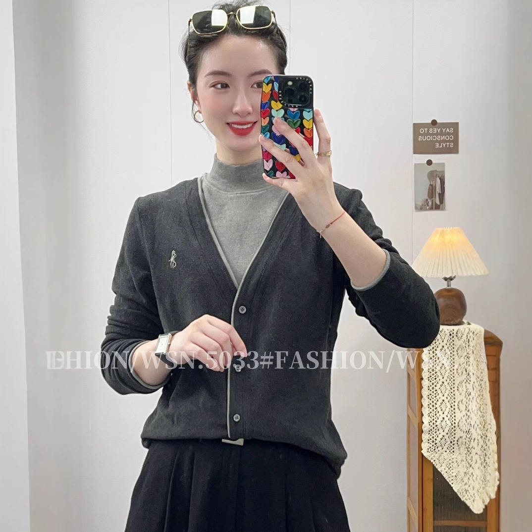 2024冬季半高领假两件拼接长袖套头刺绣打底衫女装上衣5033