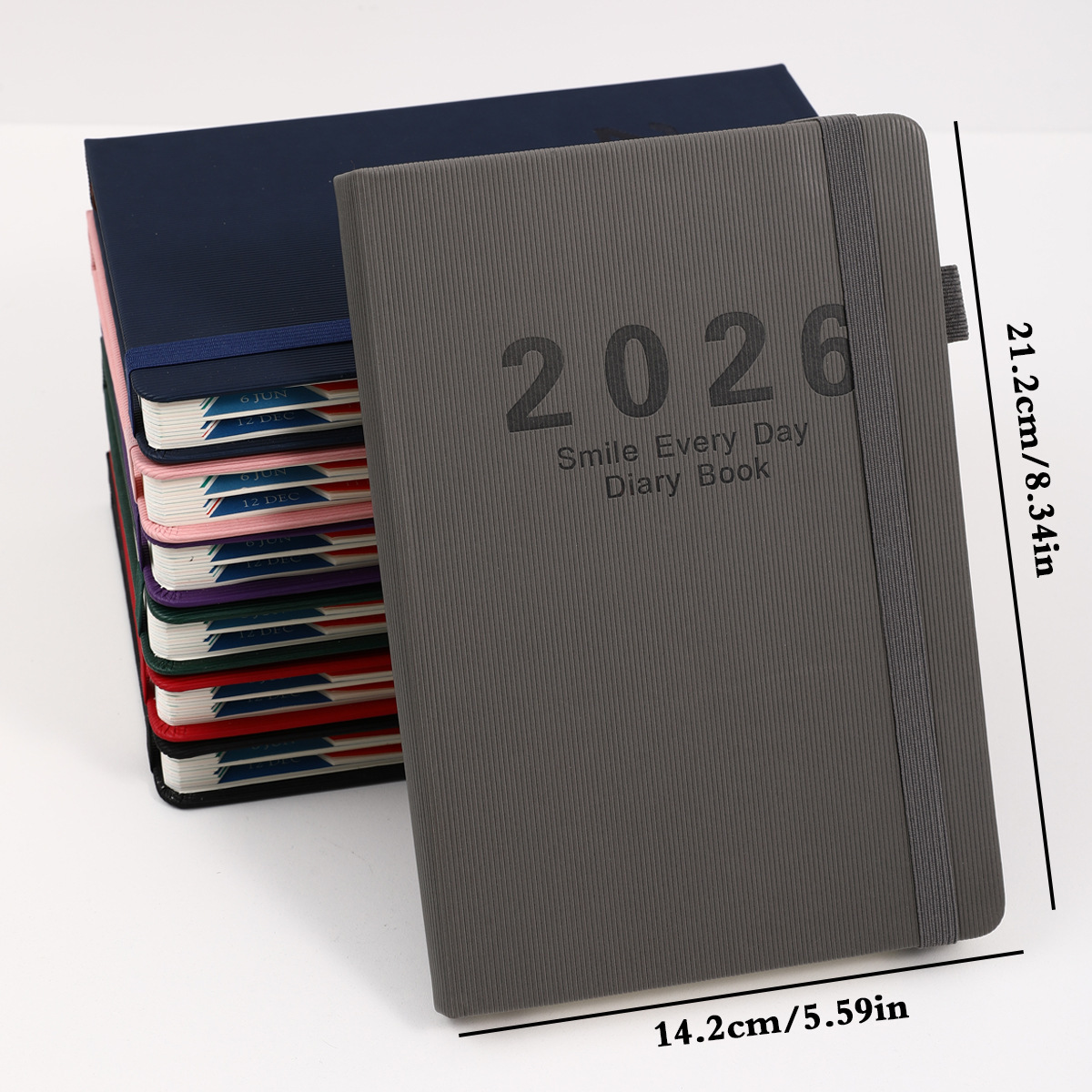 跨境2026英文日程本竖纹绑带每日计划年历本亚马逊笔记本现货批发