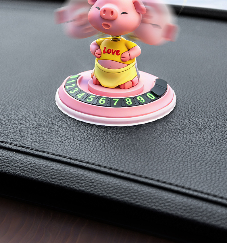 New Cartoon Car Parking Number Plate, Car Moving License Plate, Piggy Spring Ornament, Car Accessories Wholesaler