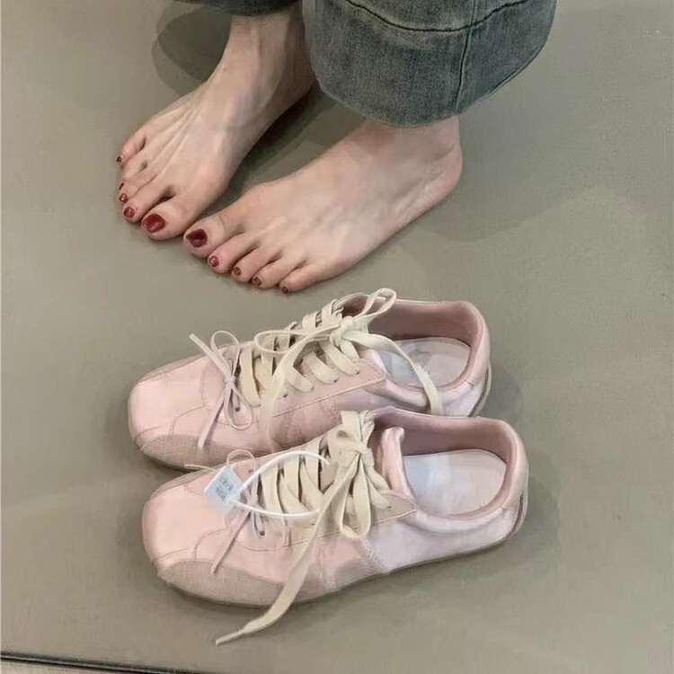 Cowhide Version ~ Ballet Style Bow Retro All-match Contrast German Training Shoes Women's Soft Sole Comfortable Sports Style Casual Shoes