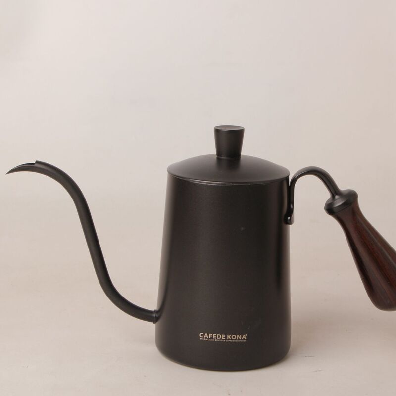 Factory self-operated supply wooden handle anti-scald fine mouth pot hand punch Pot Black Teflon 304 stainless steel coffee pot