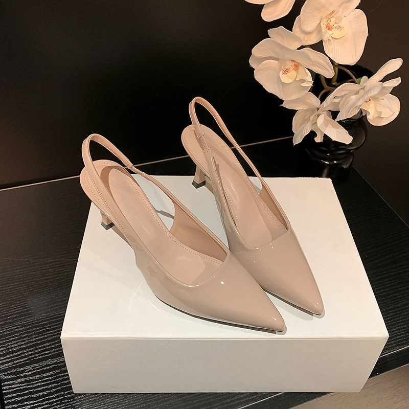 Grape Mom, zapatos individuales de temperamento de color nude, puro viento, boca puntiaguda, tacón de aguja, tacón alto, sandalias Baotou