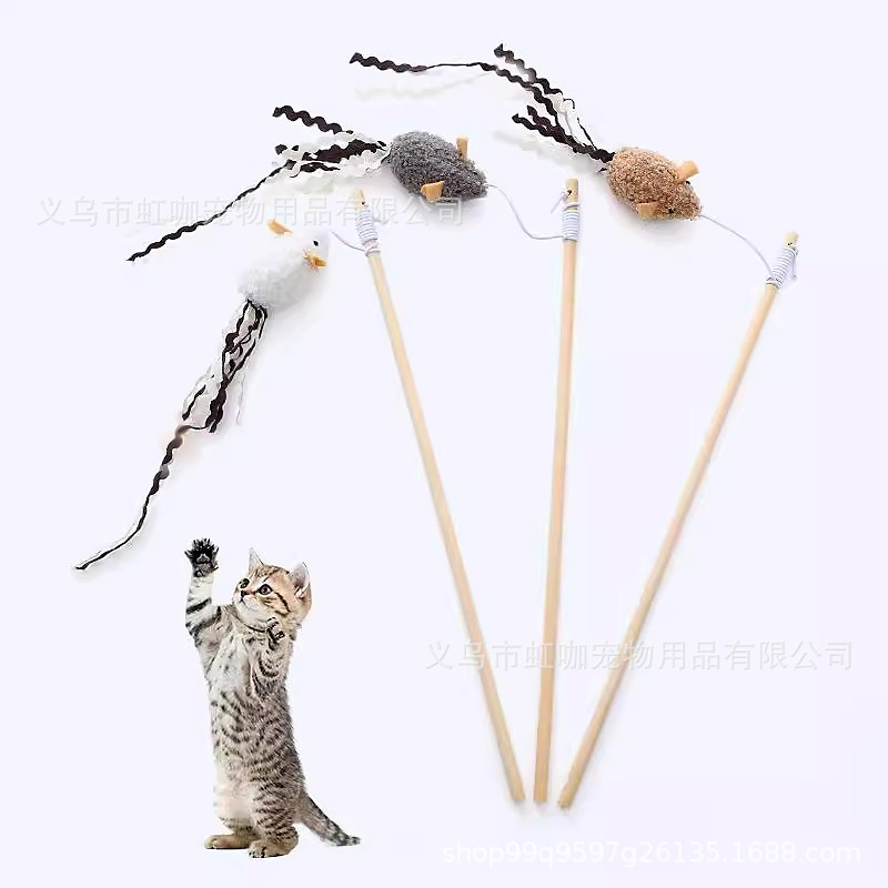 재고 도매 애완 동물 용품 고양이 티커 봉제 마우스 모양의 나무 기둥 고양이 티커 벨 고양이 장난감