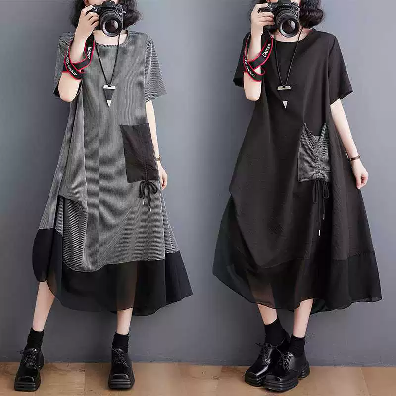 Summer retro dress, plus size, with short sleeve
