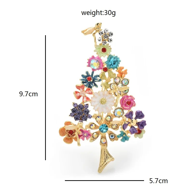 Factory wholesale enamel colorful exquisite rhinestone Christmas tree brooch neutral party casual office clothing accessories