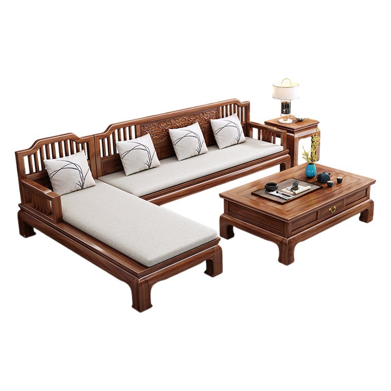 Chinese Antique Golden Pear Wood Winter and Summer Dual-use Solid Wood Sofa Concubine Combination Carved Small Apartment Living Room Furniture