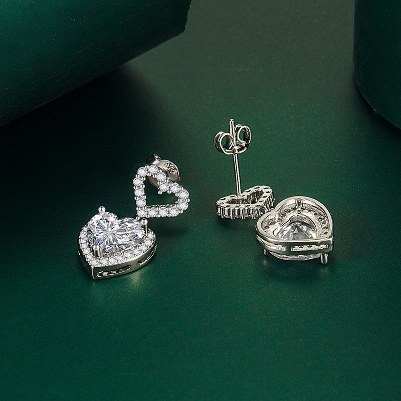 Fashion Heart Shape Copper Inlay Zircon Drop Earrings 1 Pair