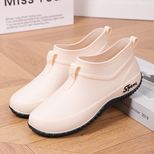 Women's Fashion Thick Sole Slip-Resistant Waterproof Short Leg Water Shoes Kitchen Work Soft Sole Rubber Flat Ultra Soft Rain Boots