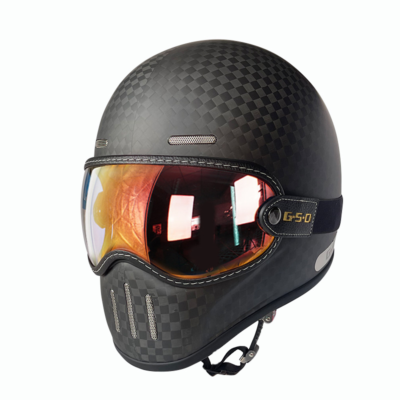 Retro Motorcycle Full, Motuoche Motosiklet kaskı (dəbilqə) - matte-12k-colored-visor-m55-56