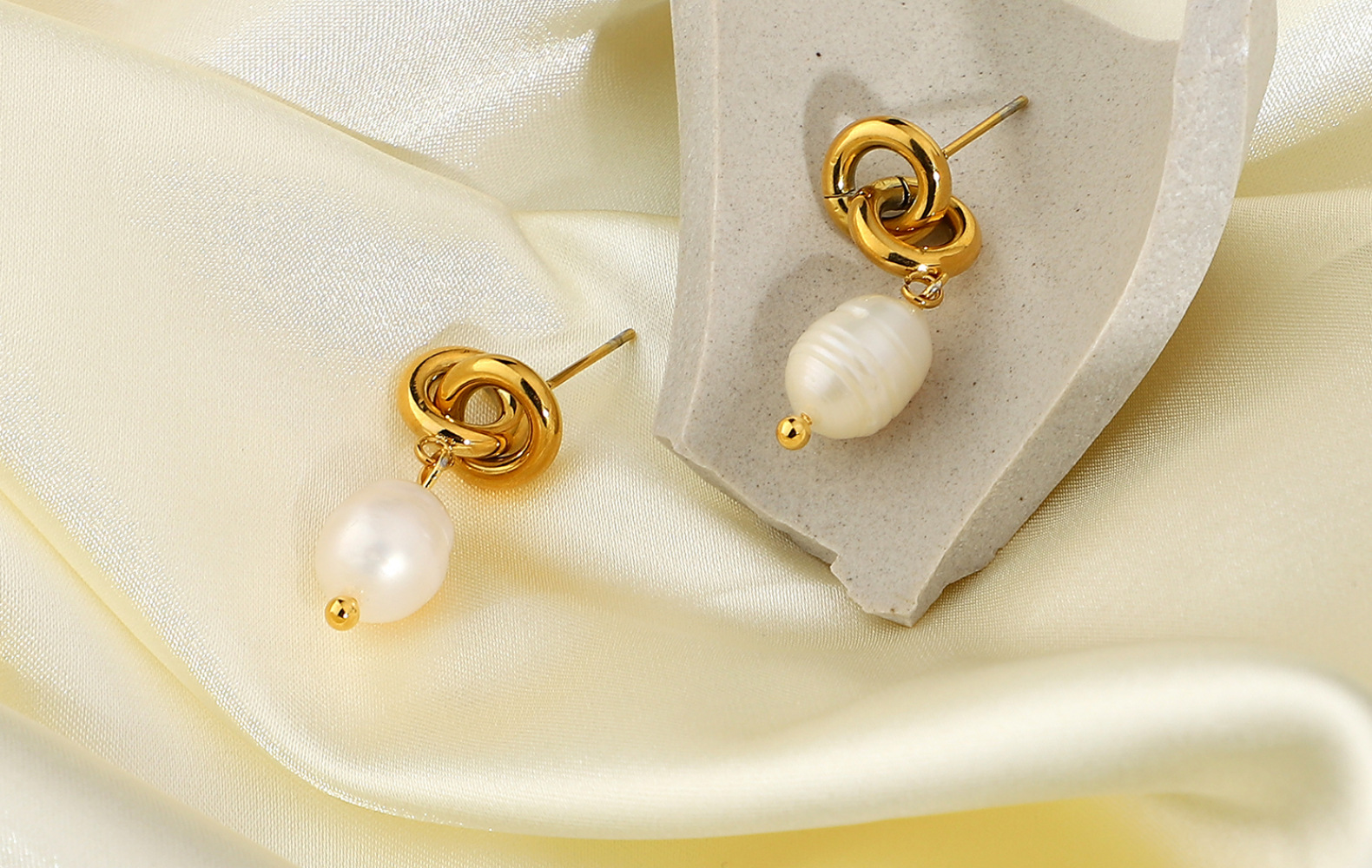 Baroque Pearl Goldplated Stainless Steel Chain Drop Earringspicture5