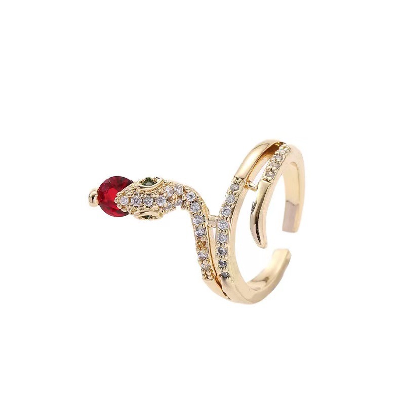 Ig Style Snake Copper Inlay Zircon Open Ring display picture 3