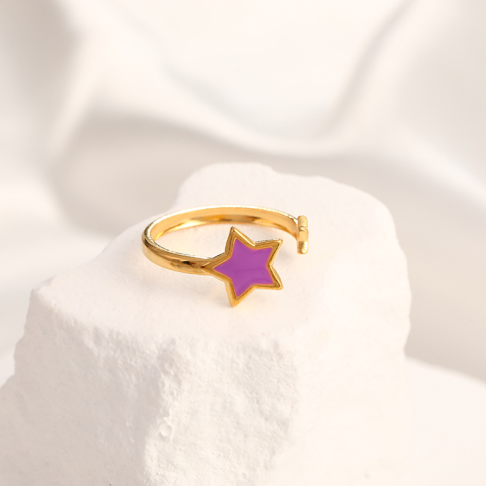 8g Weight 18K Gold Plated Plating Material Open Rings Classification Adjustable Ring Size 1 Piece Quantity Holiday, Daily Occasion 304 Stainless Steel Material Star, Oval, Wings Pattern Unisex Gender Enamel Design Simple Style, IG Style Style Wholesale Jewelry IG Style Simple Style Star Oval Wings 304 Stainless Steel 18K Gold Plated Enamel Open Rings 7