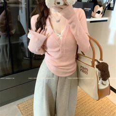 纯欲低领修身打底衫女早秋2025新款内搭高级感毛衣长袖针织衫上衣