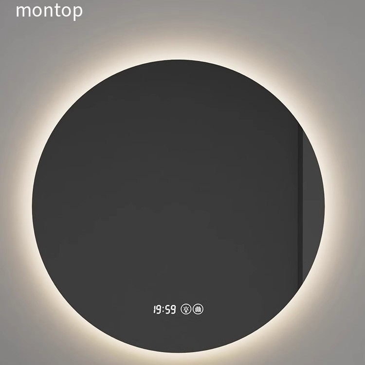 Espejo de baño de desfogado inducción táctil LED luminiscente espejo redondo con lámpara de pared espejo de maquillaje espejo de desfogado