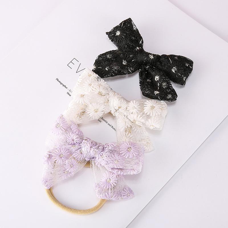 Simple Lace Mesh Bow Super Soft Nylon Baby Headwear display picture 3