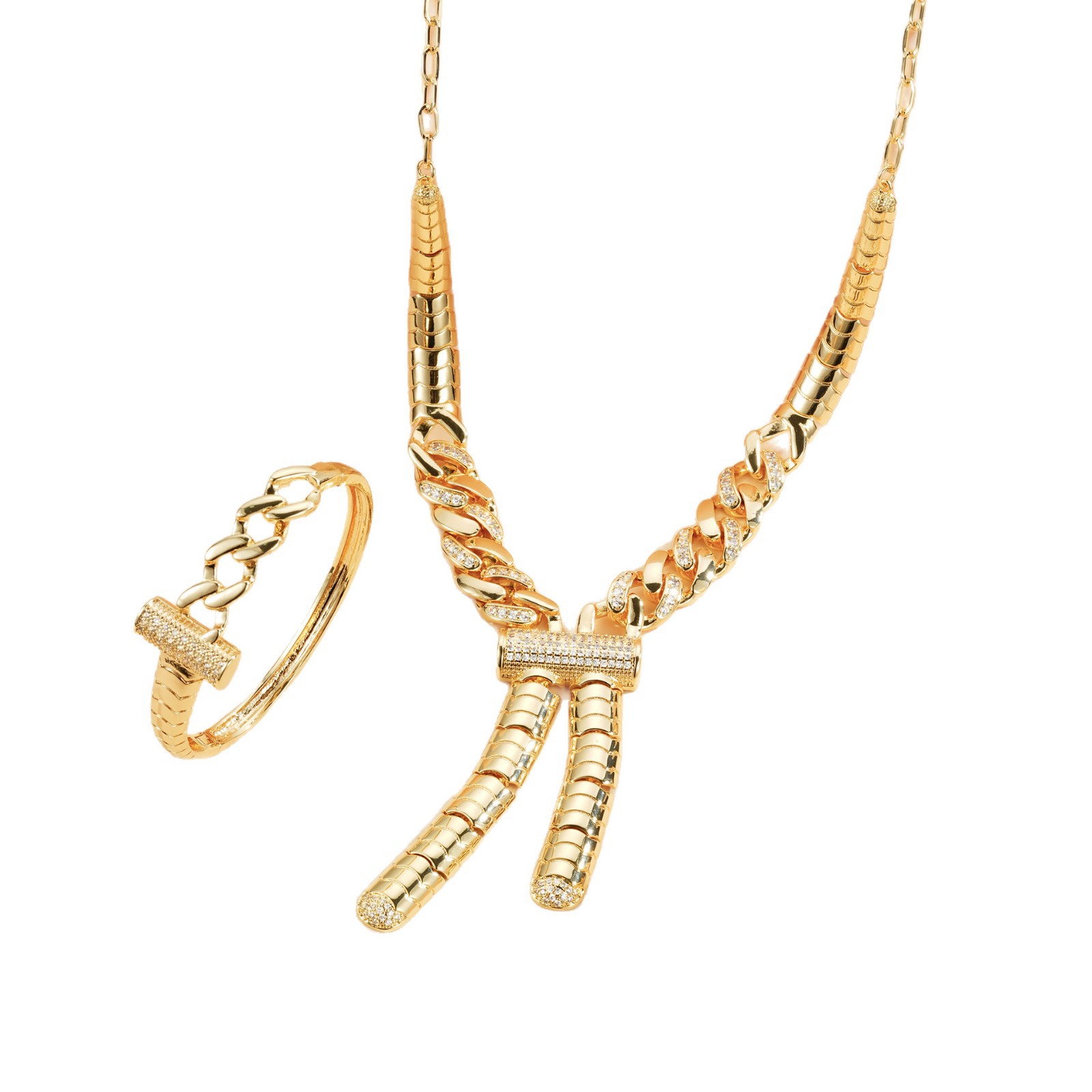 Europa y América en forma de T diseño conjunto de joyería con diamantes lujosos de alto nivel sensación pulsera collar joyería transfronteriza al por mayor