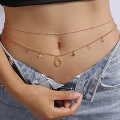 European and American cross-border jewelry, minimalist double-layer waist chain with star and moon pendant body chain