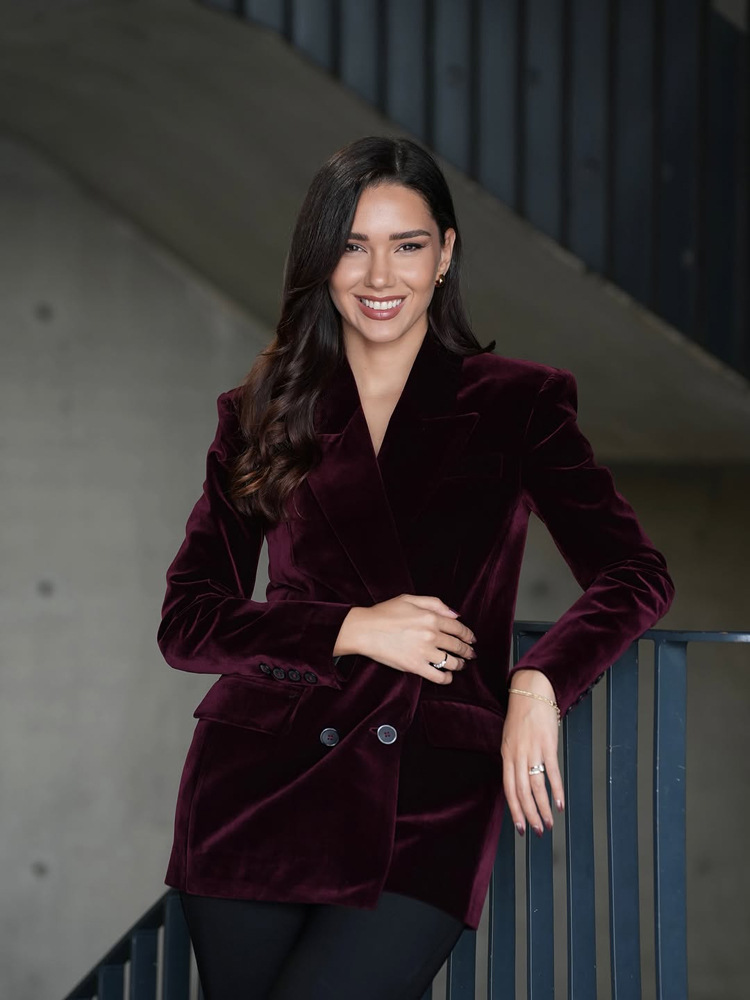 Chaqueta de Traje Ajustada de Terciopelo, Spandex, Cuello en V, Manga Larga, para Trabajo