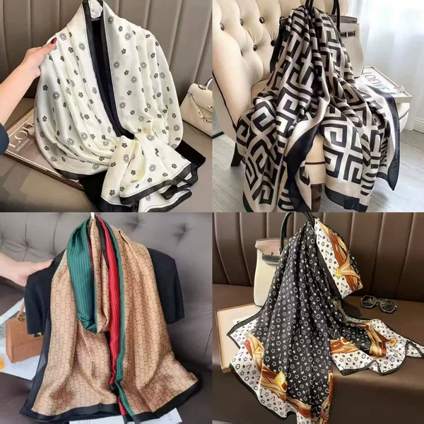 Spring and Autumn Dual-Use Elegant Imitation Silk New European and American Style Versatile Artistic Retro Large Square Scarf Summer Sun Protection Shawl