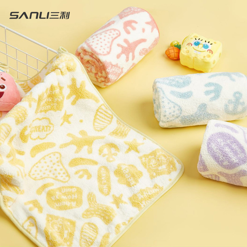 Sanli Towel Spongebob Squarepants Collaboration Coral Fleece Couple Face Towel Cartoon Print Absorbent