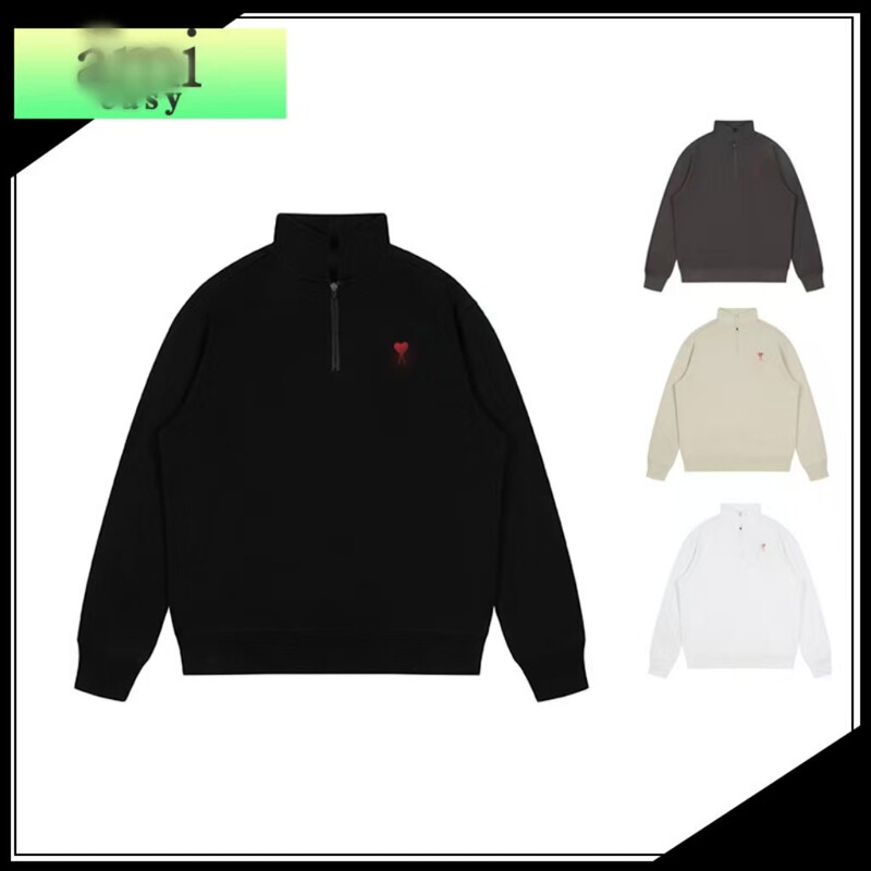 Ami&Easy2025 Autum New Embroidered Half-Zip Stand-Up Collar Men's Sweatshirt, Comfortable and Versatile, Simple for Young Women
