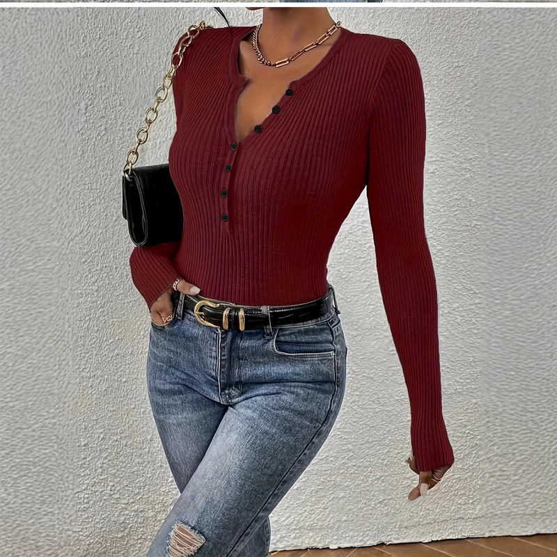 European and American Cross-Border Women's Knit Sweater Amazon Foreign Trade Solid Color Slim Fit Versatile Long-Sleeve Pullover Knitwear European and American Cross-Border Women's Knit Sweater Amazon Foreign Trade Solid Color Slim Fit Versatile Long-Sleeve Pullover Knitwear