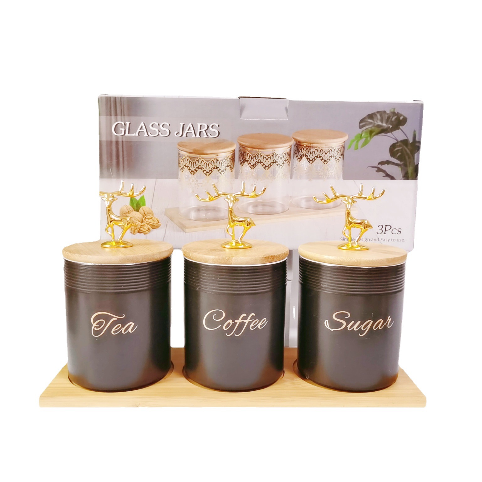 Comercio exterior transfronterizo Oriente Medio Exportar tarro sellado de cerámica con tapa de madera tarro de almacenamiento condimento de cocina tarro de té de café tarro