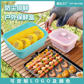 户外硅胶折叠饭盒食品级便当盒饭盒露营野餐水果保鲜盒分格午餐盒