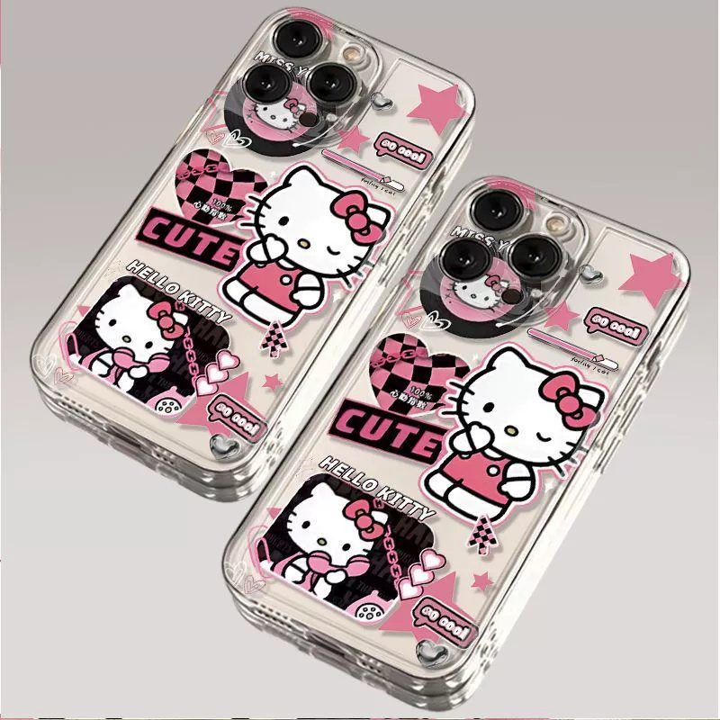 Чехол для телефона Hello Kitty, совместим с iPhone 7–16 Pro Max, прозрачный ТПУ, милый космический дизайн