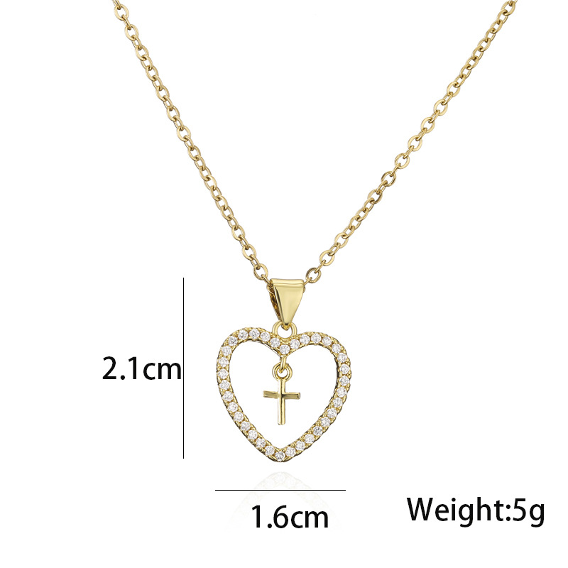 fashion copper micro-inlaid zircon jewelry new gold heart cross pendant necklace