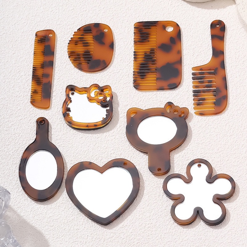 Niche Design Cartoon Cute Acetic Acid Cat Leopard Print Cosmetic Mirror Key Pendant Bag Pendant DIY Accessories