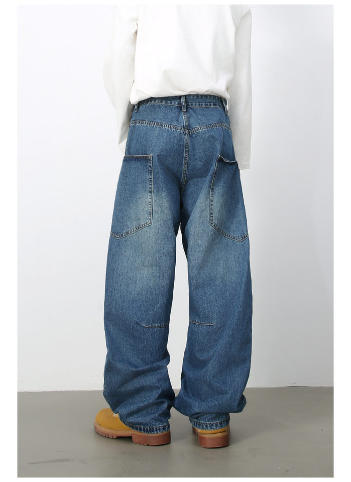 Quần jean nam ống rộng phong cách đường phố retro, nhiều túi hộp, dáng lỏng lẻo — Denim đen, Trắng, màu hồng, màu xanh chi tiết 35